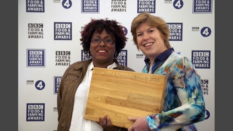 Dee winning Award at the BBC Food and Farming Awards 2016